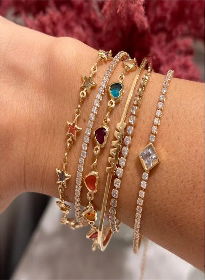 Sanyaa Star Bracelet 18K Gold Plated Multi Stone Crystal Star Bracelet for Women (Colorful) (colorful) - Image 2